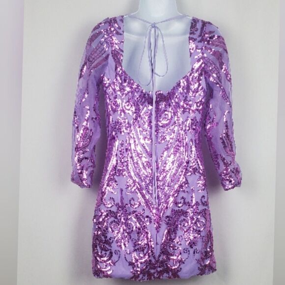 Purple Sequined Party Dress - Picture 3 of 10